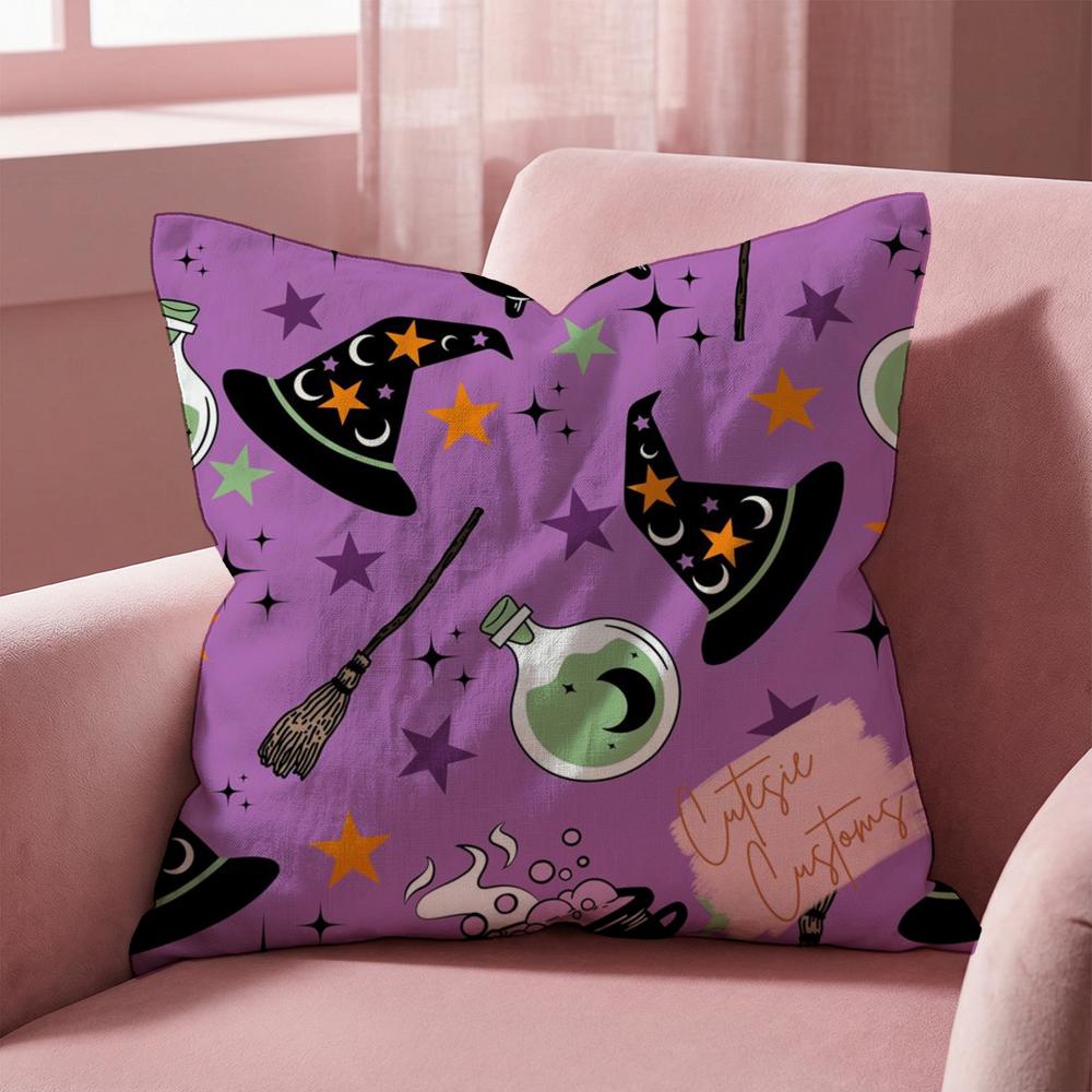 Halloween witch hat skull Cushion Cover Multi-Scene Pillow Cover for Home & Car - Reversible, Soft & Durable for Daily Use