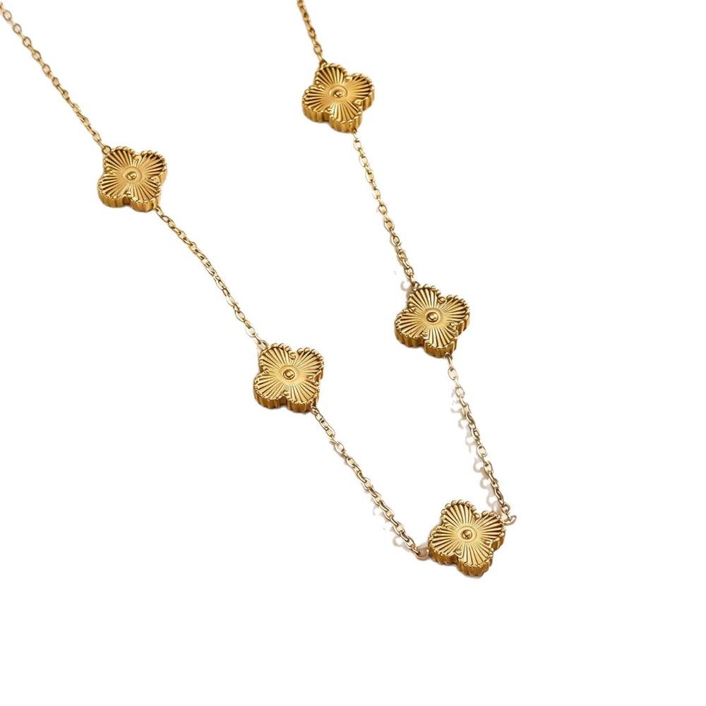 Collana a Quattro Foglioline e Cinque Fiori Double-sided in Acciaio al Titanio - Choker di Lusso Premium da Donna