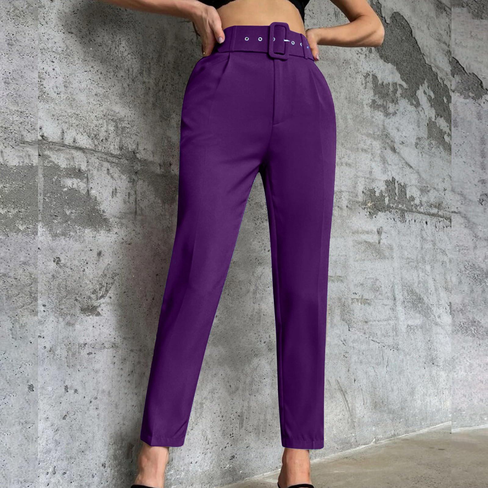 

Женские однотонные повседневные брюки, облегающий крой, пояс с отделкой, прямые брюки с узором «девять точек» XXXL фиолетовый