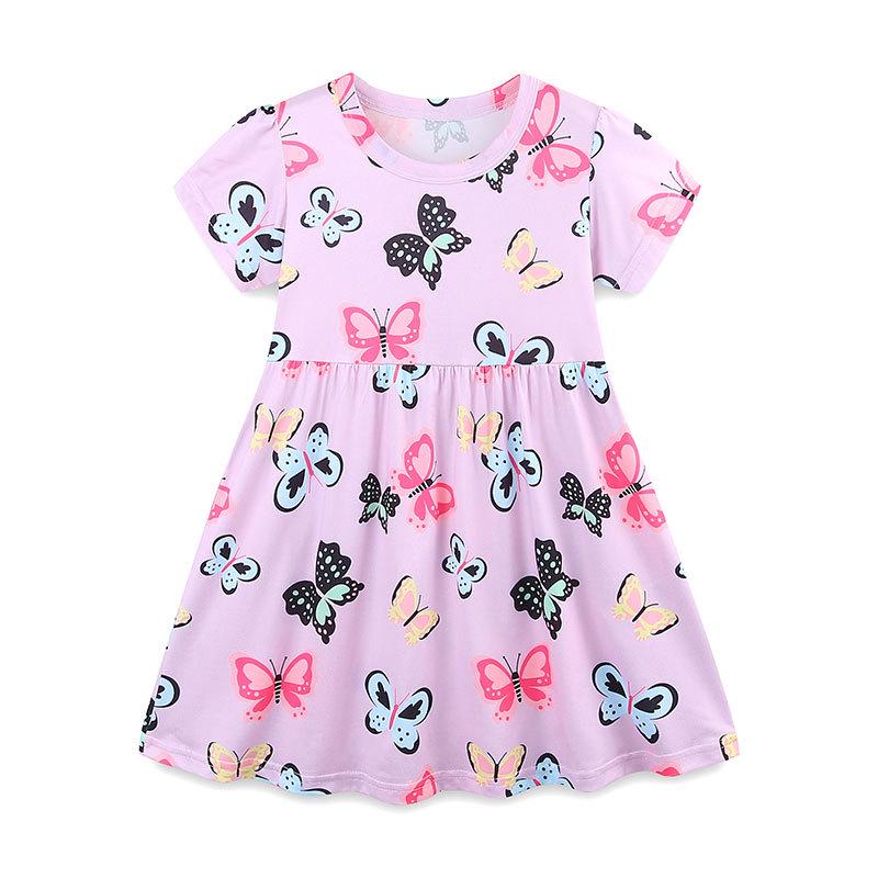 Girls European Style Butterfly Print Princess Dress - Short-Sleeved Round Neck 100cm
