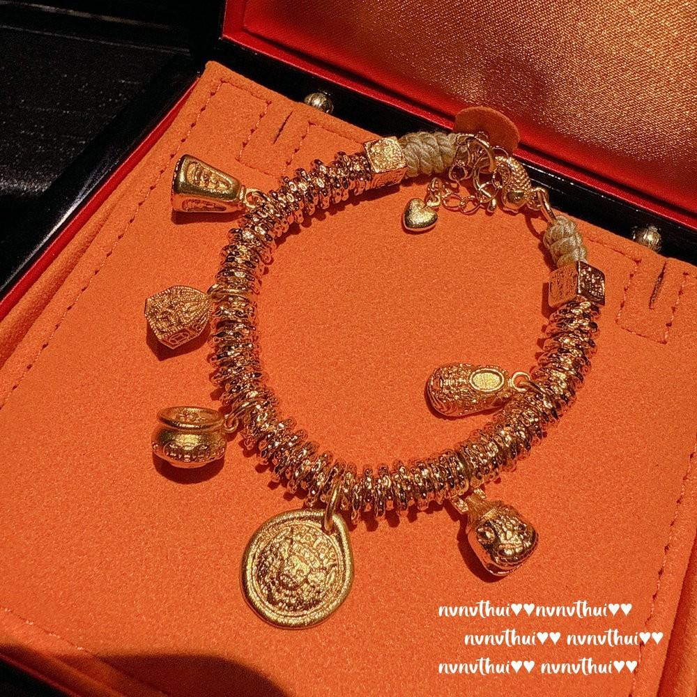 Ancient Gold, Hammered Star Vajra Pestle Bracelet, New Chinese Style, Lotus Root Lotus Blessing Bead Bracelet, Combination