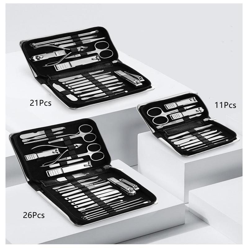 11-26 Pcs Manicure Set Stainless Steel Nail Clippers Cuticle Nipper Pedicure Care Tool Dead Skin Scissor Cleaning Grooming Kit
