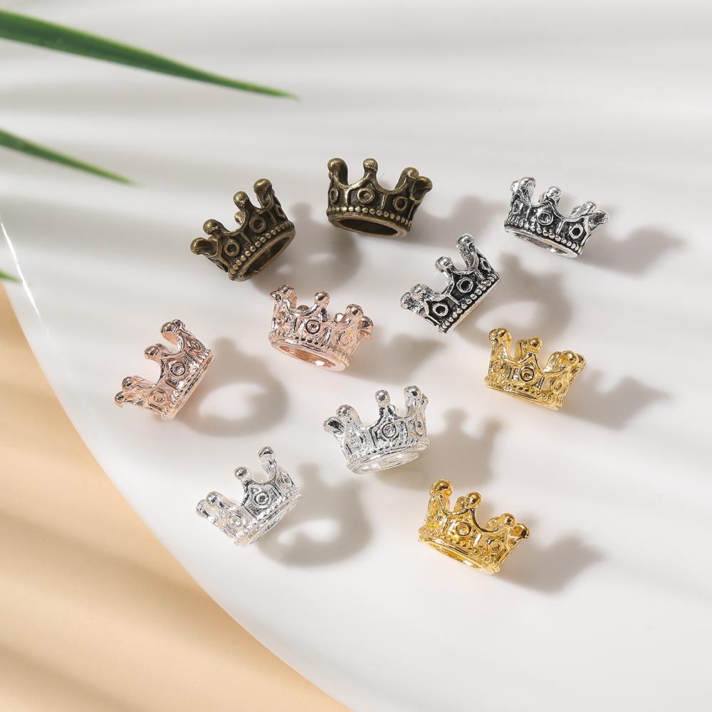 50pcs/lot Alloy Loose Spacer Crown Beads Gold Silver Bronze Color Charms Beads for DIY Jewelry Making Bracelet Accessories