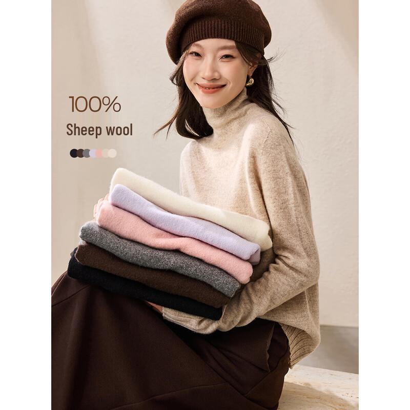 MOHAN YIMEI Women's 100% Lambswool High-Neck Base Layer Sweater
