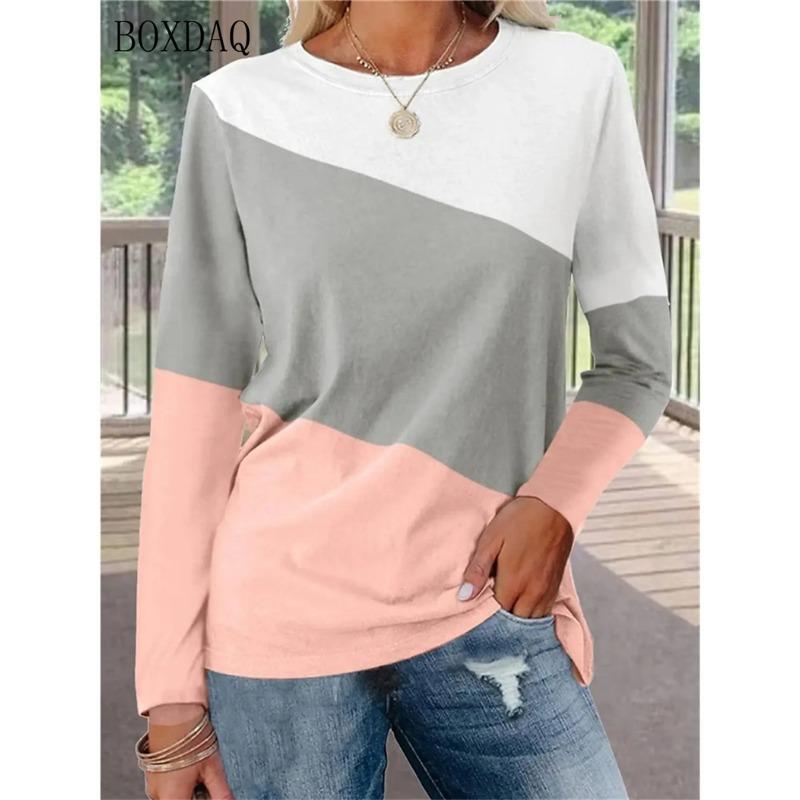 Long Sleeve Women Fashion Patchwork Color T-Shirts 3d Print Street Ladies Tees 6XL Plus Size Loose Casual Female Tops