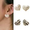 Brincos de orelha em formato de coração com strass e cristal de zebra da moda feminina