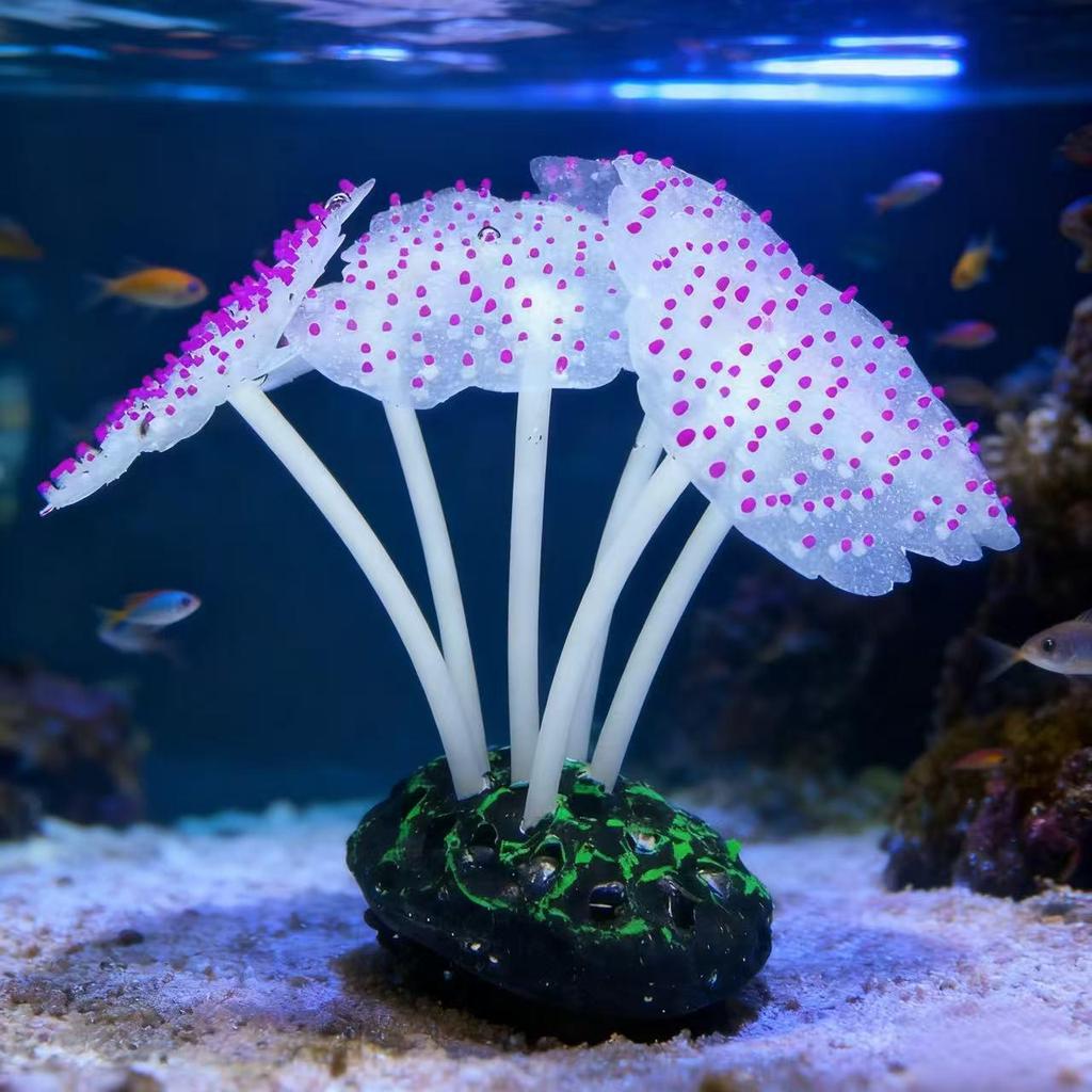 Corallo Anemone Falso Fluorescente in Silicone Luminoso per Decorazione Acquario