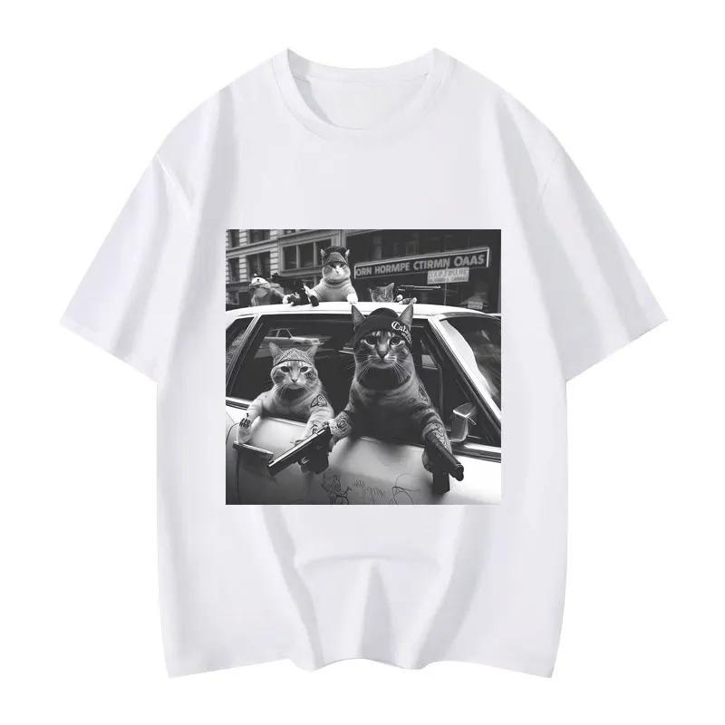 Funny Cat Gang Meme Graphic T Shirts Men's Women's Fashion Vintage Short Sleeve T-shirt High Quality Oversized T-shirts