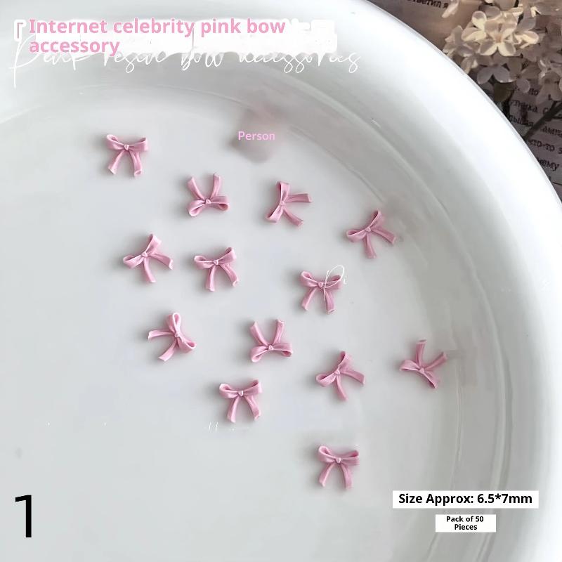 50Pcs Light Pink Bowknot Nail Charms 3D Resin Ribbon Bow Nail Art Decoration Mini Kawaii Bow Tie Manicure Supplies Diy