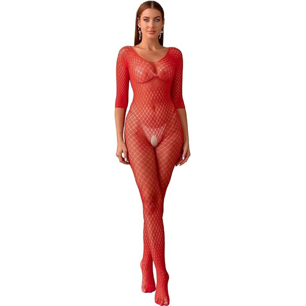 Women's Sexy Fishnet Stockings Underwear Hollow Out Pajamas Half Nude Back Skinny Hollow-out Shapewear Mesh Jumpsuit