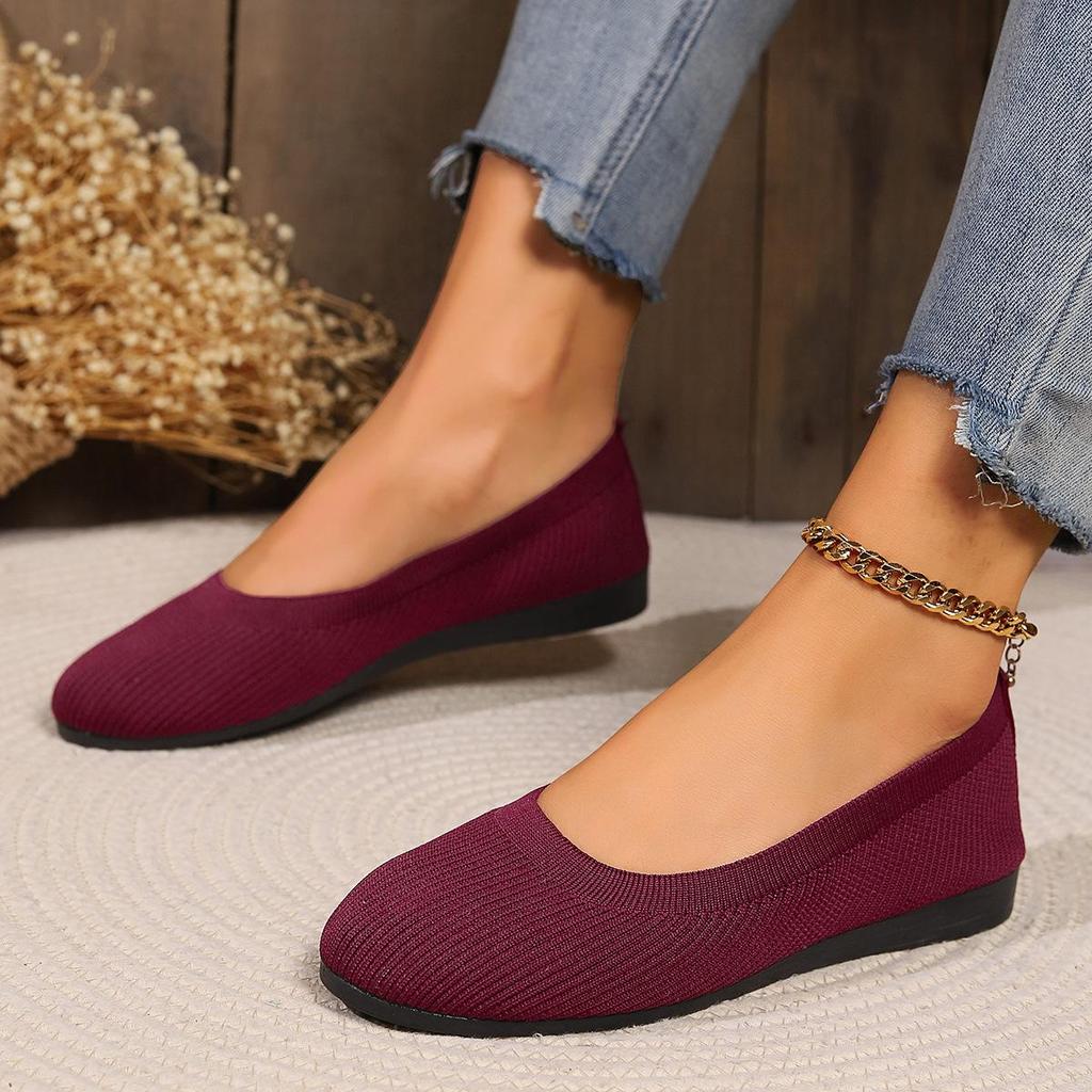 Spring Flat Bottomed Round Toe Shoes with Shallow Mouth for Mothers Knitted Fashionable Versatile Shoes