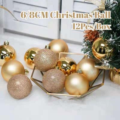 12 Stück/Box 6/8CM Mini Weihnachtskugel Ornamente Dekorationen für Weihnachtsbaumkugeln Weihnachts-Hängekugeln für Feiertags-Hochzeitsfeier