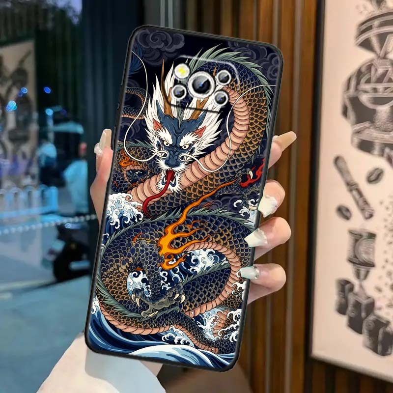 Fashion Dragon Illustration Phone Case For Xiaomi Mi Poco F3 F4 F5 F6 X3 X4 X5 X6 X7 M3 M4 M5 M6 M7 GT Pro 5G Black