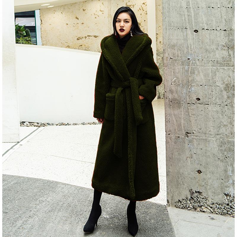 Autumn and winter casual celebrity new fashion lamb wool imitation fur coat women's medium and long lapel hooded tide