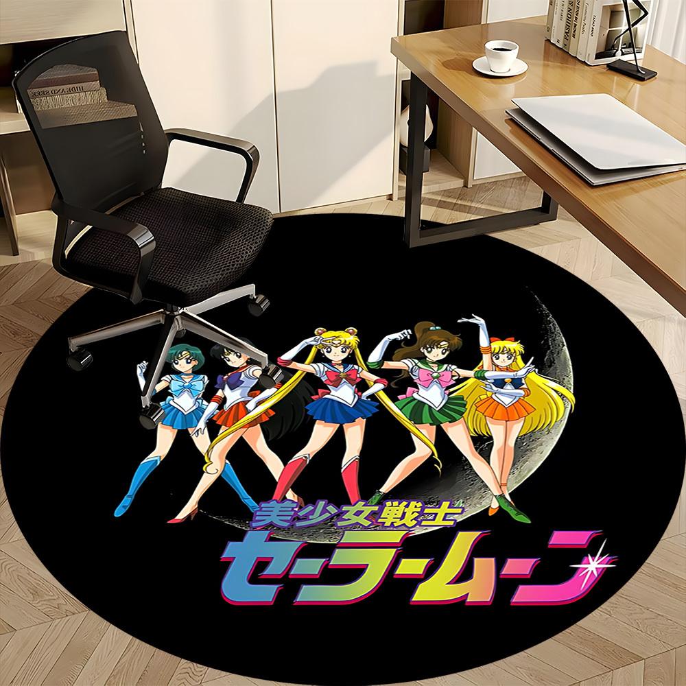 1PC Sailor Moon Office Round Rug - Perfect for Office or Study Decor, Non-Slip Backing, Decorative Floor Mat yy250916061