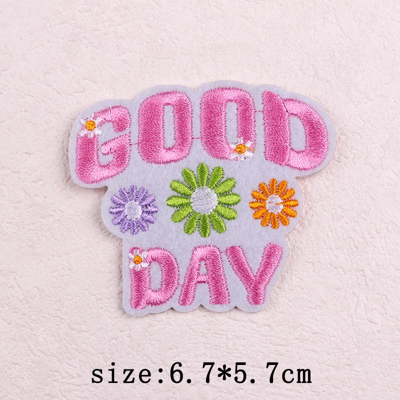 Pink Cartoon Embroidery Patch Iron On Patches For Clothing Flower Letters Patches On Clothes Sewing Fusible Patch Applique Decor