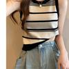 Women's Contrast Knit Striped Off-Shoulder Camisole: Trendy French Slim-Fit Sleeveless Summer Top