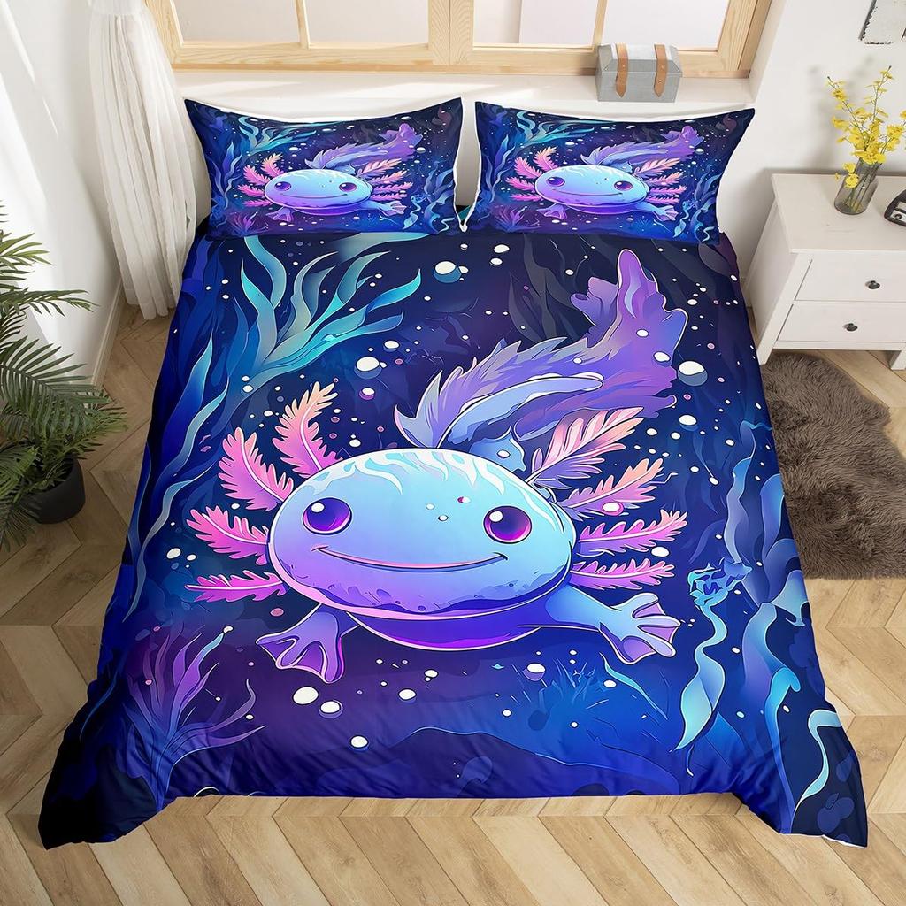 Cute Axolotl Duvet Cover Sets For Kids Boys Girls Lightweight Bedding Sets Cartoon Salamander Bedding Set Bedroom Decor No Quilt