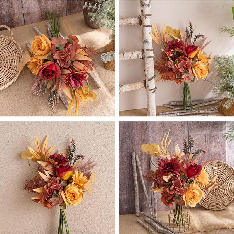 1 bunch Fake Flower INS Style Autumn Color Tabletop Decoration Artificial Flowers Wedding Party Flower Arrangement Silk Bouquet