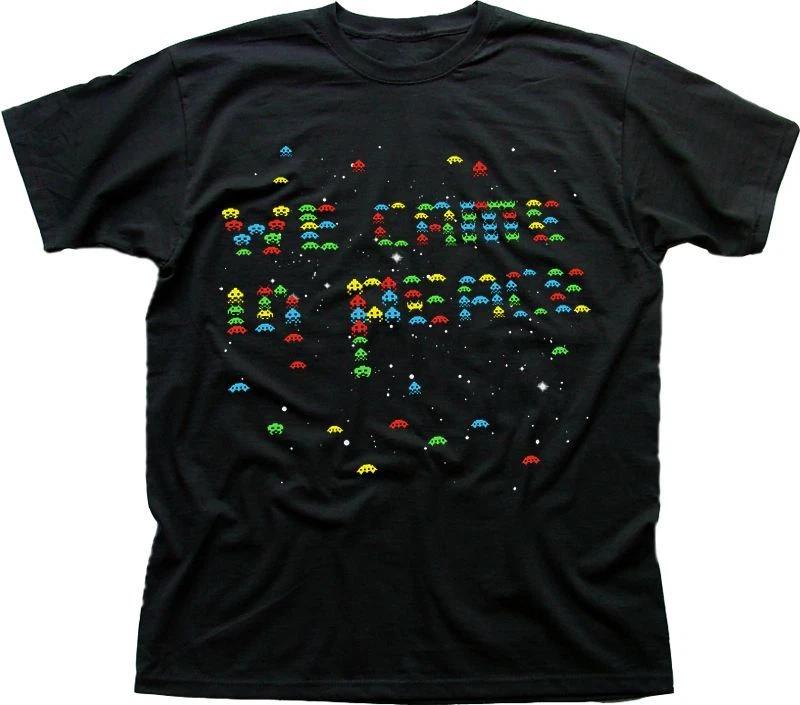 Space Invaders we come in peace retro gamer black cotton t-shirt OZ9362 XL