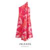 Jnleaog Spring New Arrival Women's Clothing Fashion Style French Fashion Design In Stock Print Slant Shoulder Dress