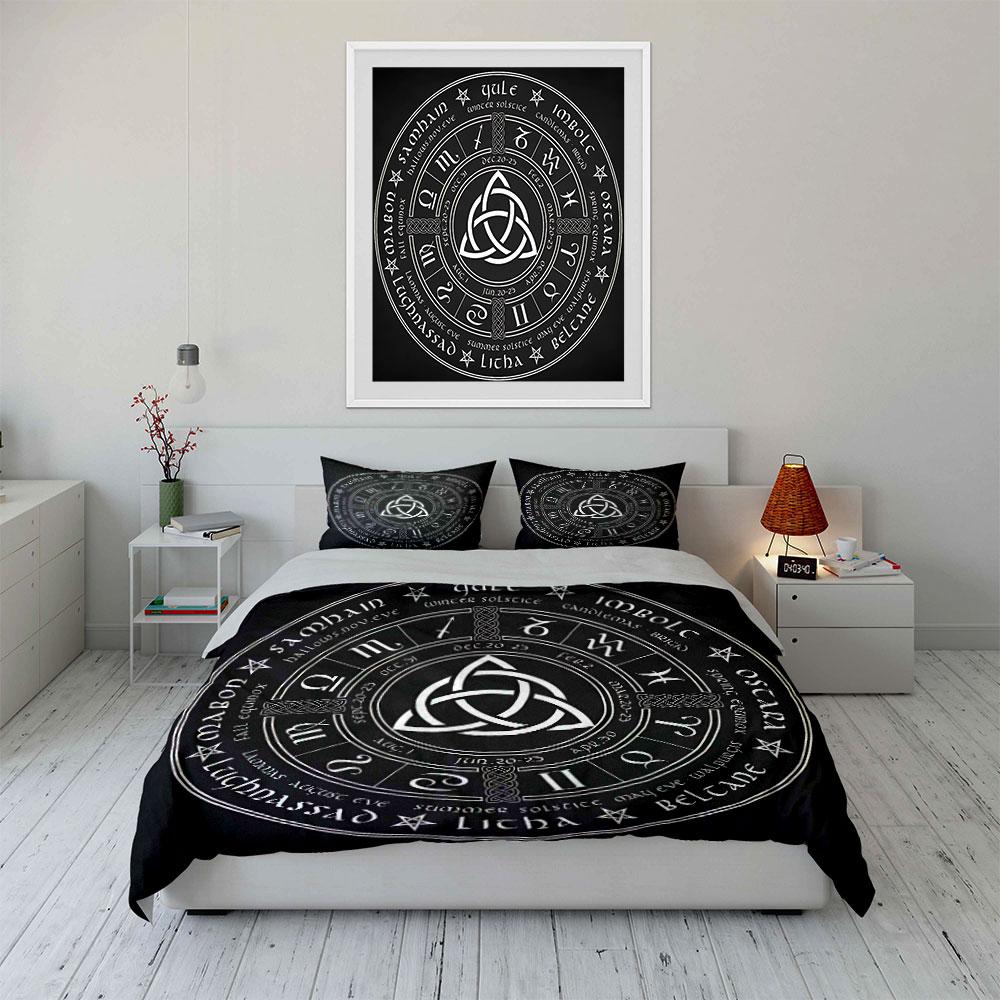 Wiccan Wheel of the Year Pattern Bedding Duvet Cover Set Duvet Cover Pillowcases (1*Duvet Cover 2*Pillowcases, without duvet insert)