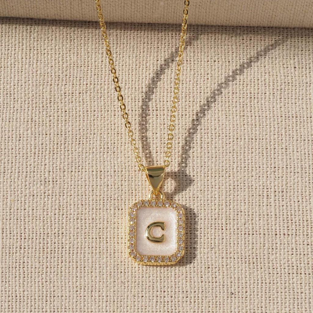 Trendy Gold-Plated A-Z Initial Pendant Necklace with Enamel Finish