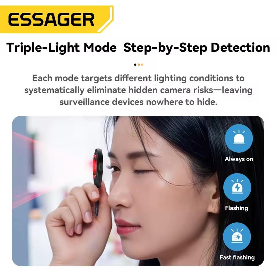 Essager Mini Hidden Camera Detector Portable Anti-Spy Infrared Lens Finder Anti-Peeping Gadget ForTravel Hotel Bathroom Security