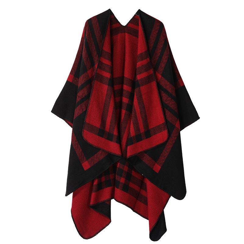 Solid Color Striped Shawl Cardigan: Warm, Versatile Imitation Cashmere Scarf for Autumn and Winter