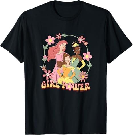 Princess Ariel Belle Tiana Girl Power Black TShirt S