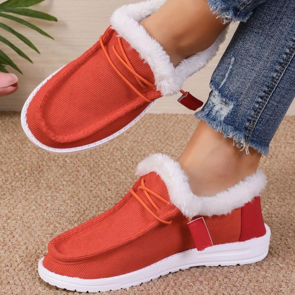 Large Casual Snow Boots Autumn Winter Round Head Short Tube Velvet Fleece Lace Up Cotton Boots Shoes 36-43