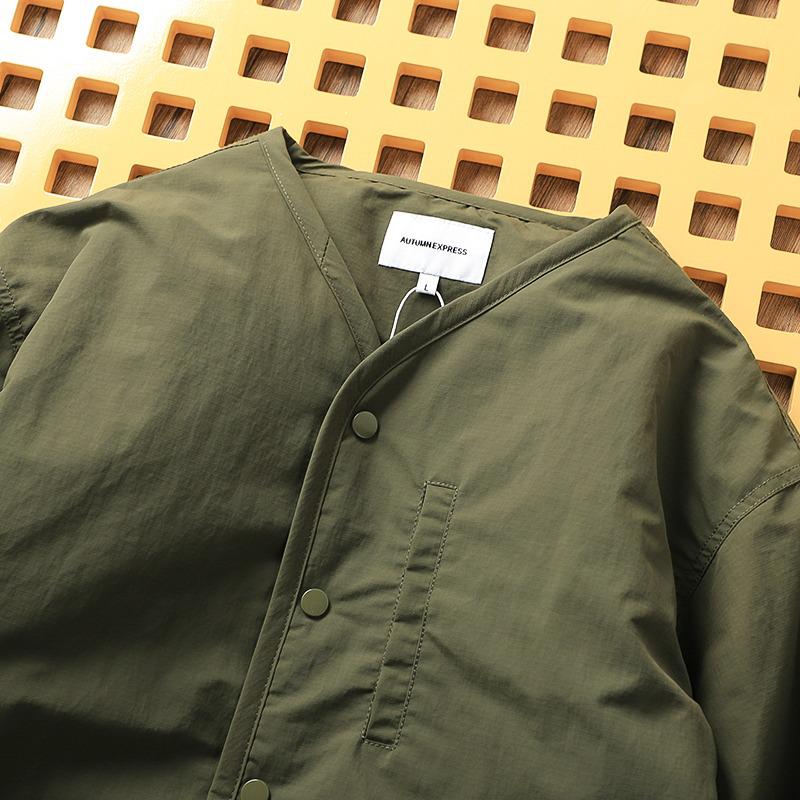 Men's Retro Quilted Cotton Jacket - Warm, Trendy, Loose Fit, Casual V-Neck for Autumn/Winter