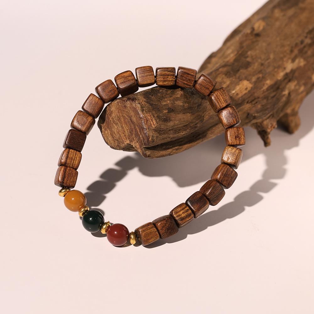 Golden Sandalwood Buddhist Prayer Beads Bracelet - Retro Wooden Rosary for Men & Women