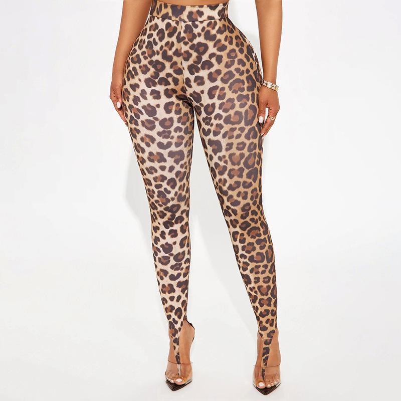 European & American Style Leopard Print High Waist Stirrup Leggings - Slim & Sexy
