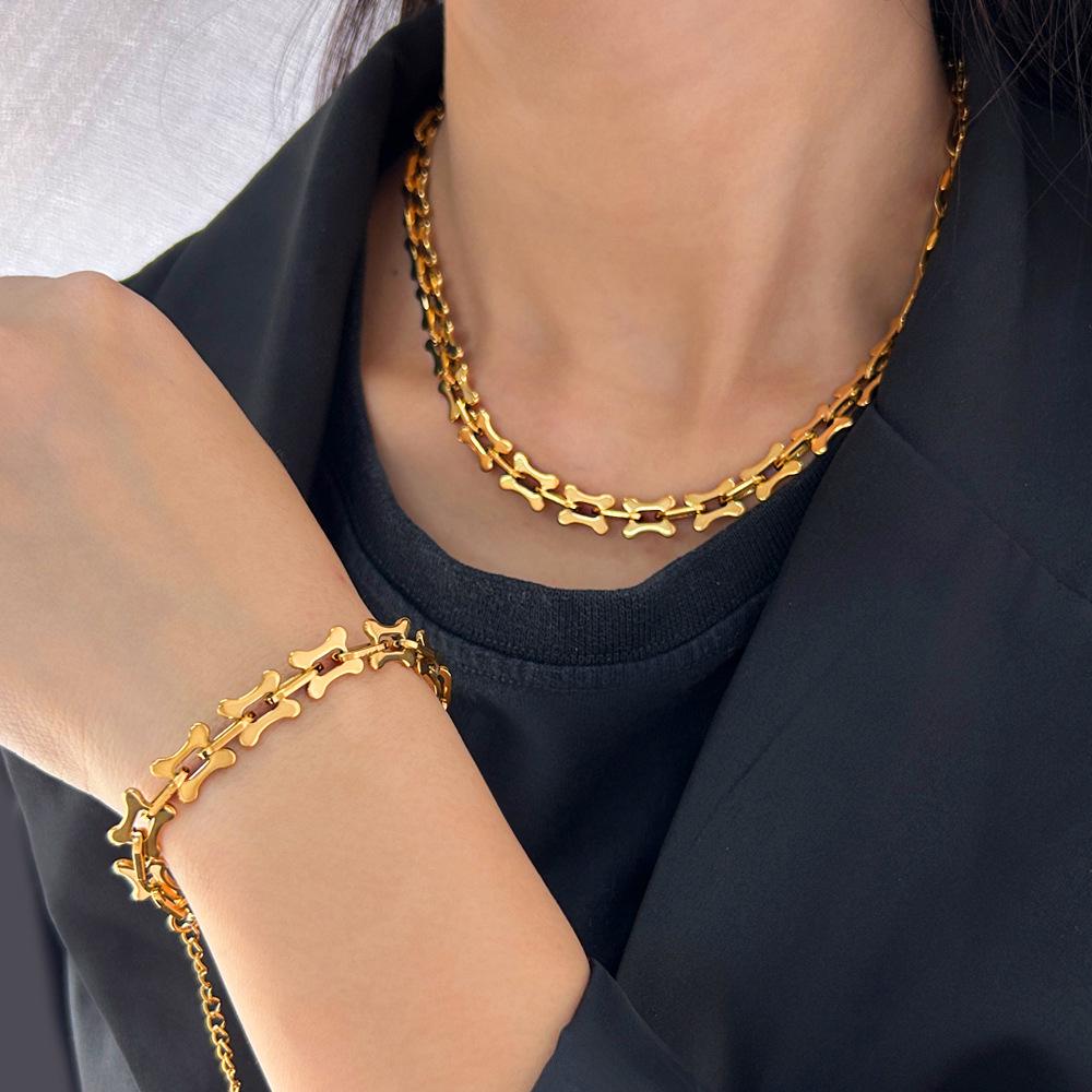Retro Geometric O-Shape Stainless Steel Chain Bracelet & Necklace