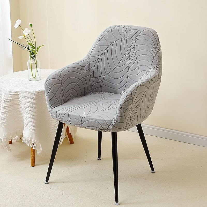 Curved Dining Chair Cover, High-end Leaf Jacquard Makeup Chair Cover, Elastic All-inclusive Universal High Armrest Chair Cover