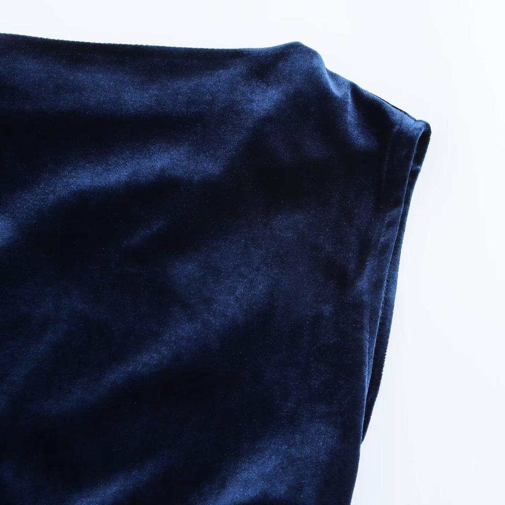 Spring 2025 Women's Asymmetrical Velvet Midi Dress