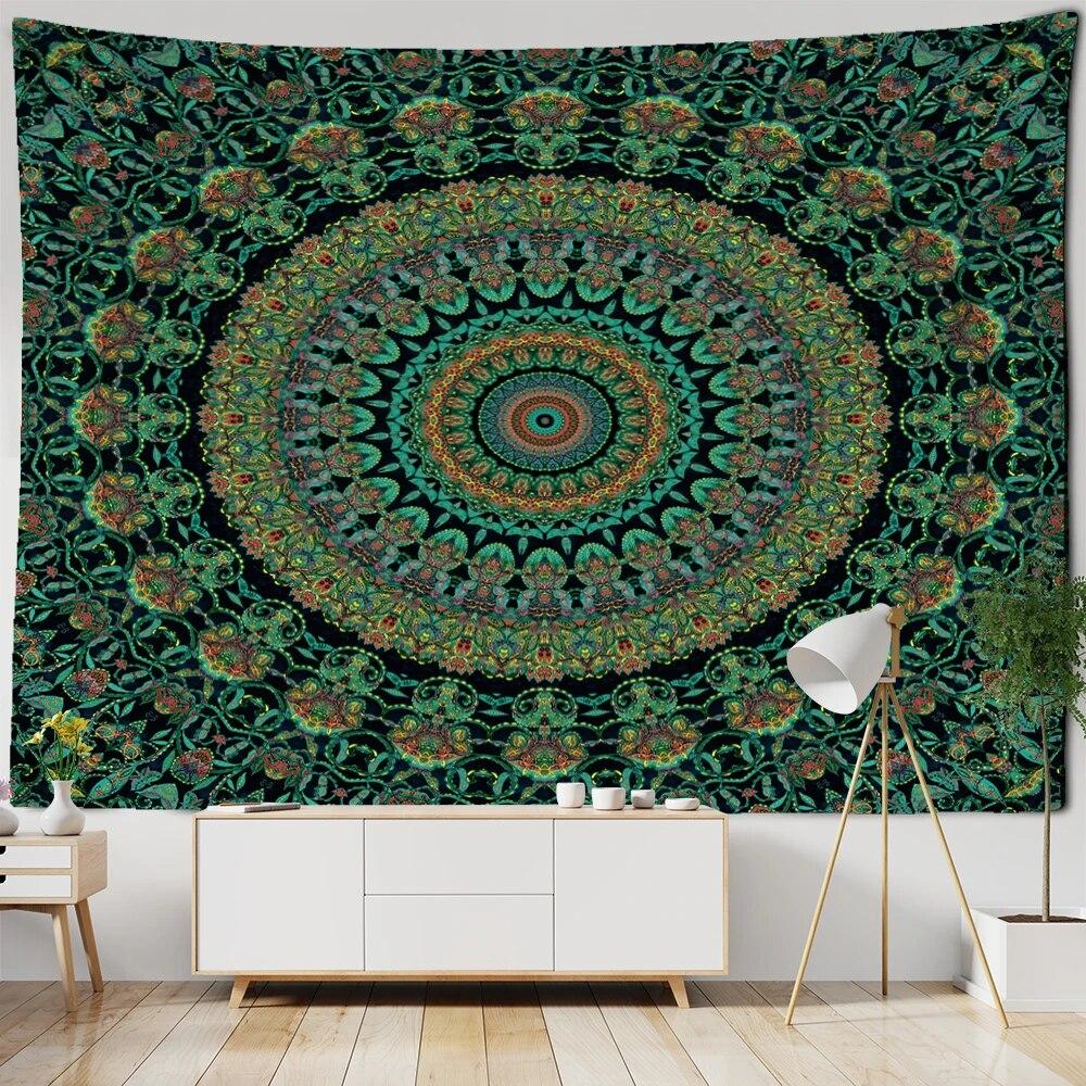 Tapiserie cu mandala, agățat pe perete, vrăjitorie mistică, boemă, psihedelic, hippie, artă, tapiz, dormitor, decor acasă