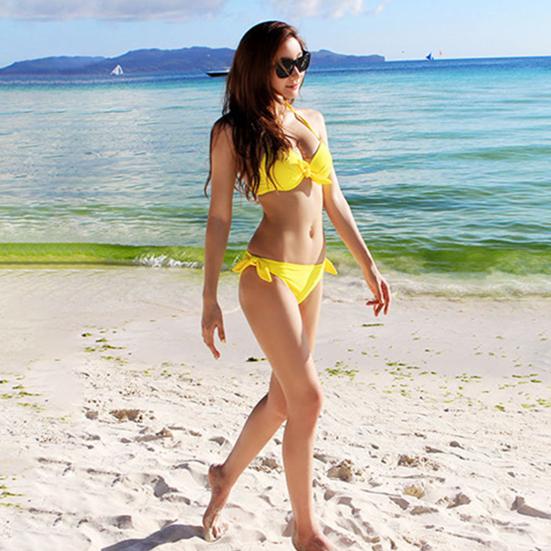 

Yousheng 2 шт./комплект сексуальный комплект бикини халтер пуш-ап однотонный бюстгальтер высокая талия плавки комплект бант украшение пляжная одежда S белый