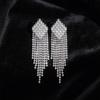 Silver Needle Zirconia Diamond Rhombus Tassel Earrings – Elegant and Fashionable Stud Earrings
