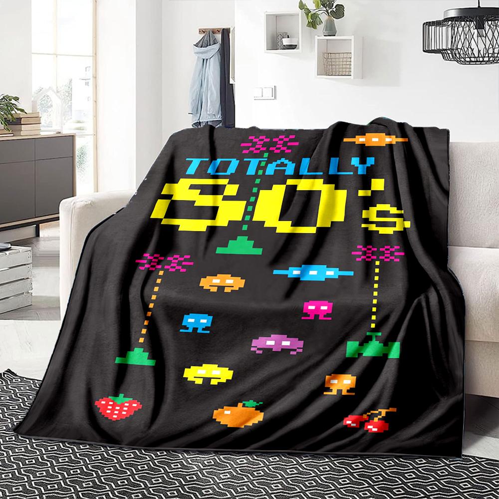 1Pc Pacman Classic Gameplay Blanket For Couch Bed Plush Cozy Fuzzy Blanket Super Soft Warm Blankets For Fall And Winter 091889