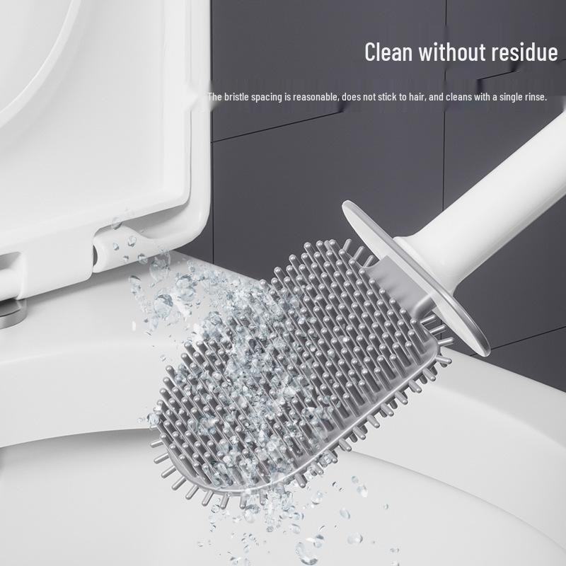 Lux Silicone Wall-Mounted Toilet Brush Set with Base, Long Handle, Light Luxury Style