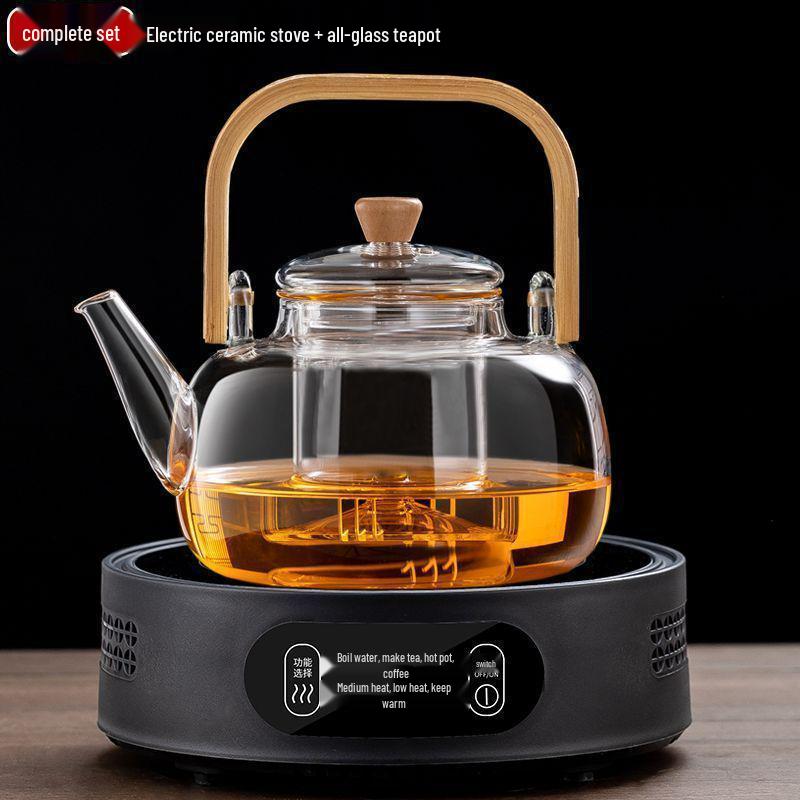 2025 Automatic Electric Ceramic Stove & Large Glass Tea Kettle Set - High Temp Resistant for Brewing