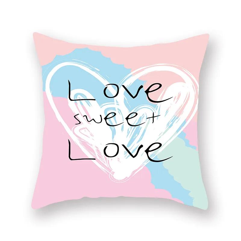 Cute Pink Red Heart Print Home Decor Pillow Sofa Cushion Cover Valentine's Day  Pillowcase