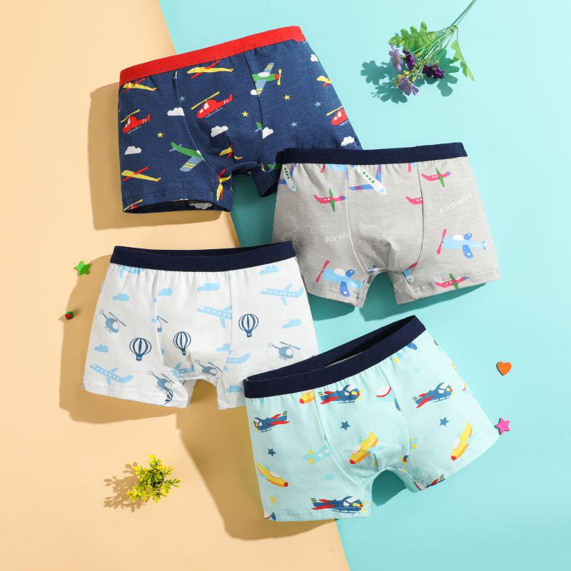 Four-Pack Boys' Pure Cotton Boxer Briefs: Small, Medium, Large Cartoon Underwear