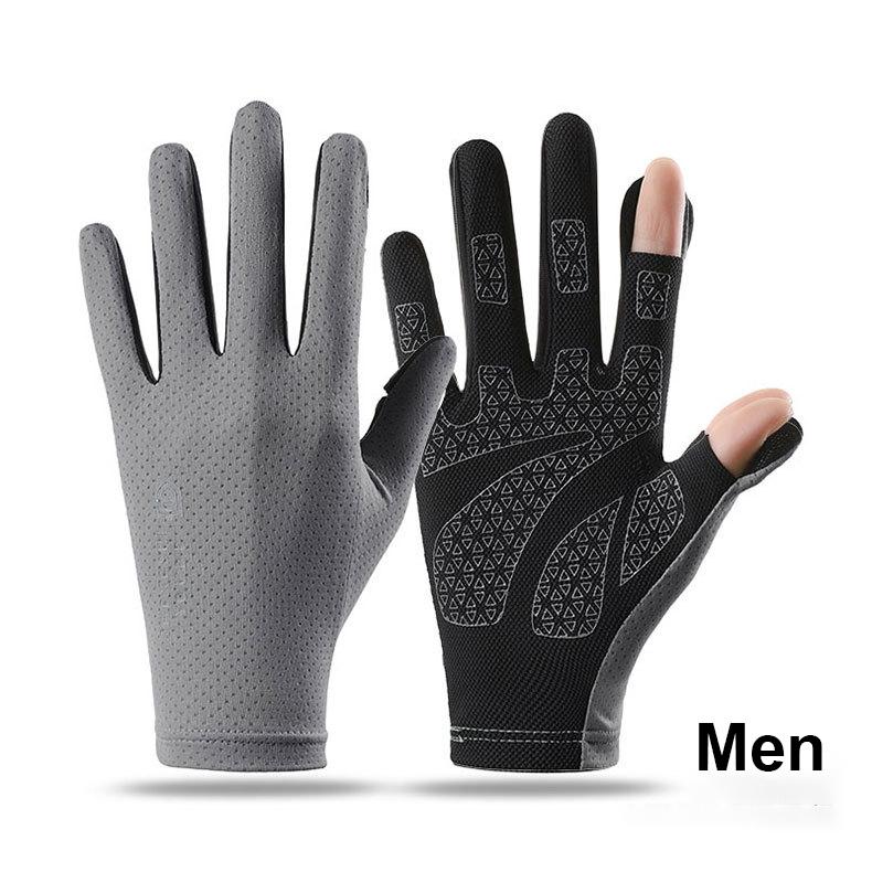 Summer Thin Sun Protection Cycling Gloves Two-Finger Flip Touchscreen Breathable Anti-Slip Driving Men Women Stretch Gloves