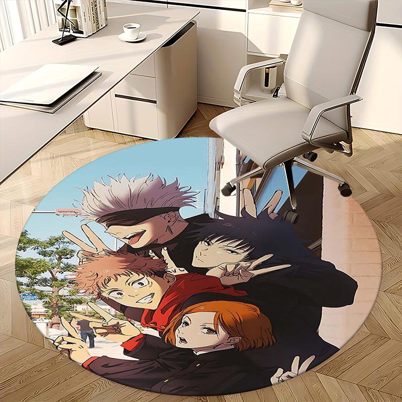 1pc Anime Cartoon Design Round Carpet Office Chair Mat, NonSlip Rug for Home Decor