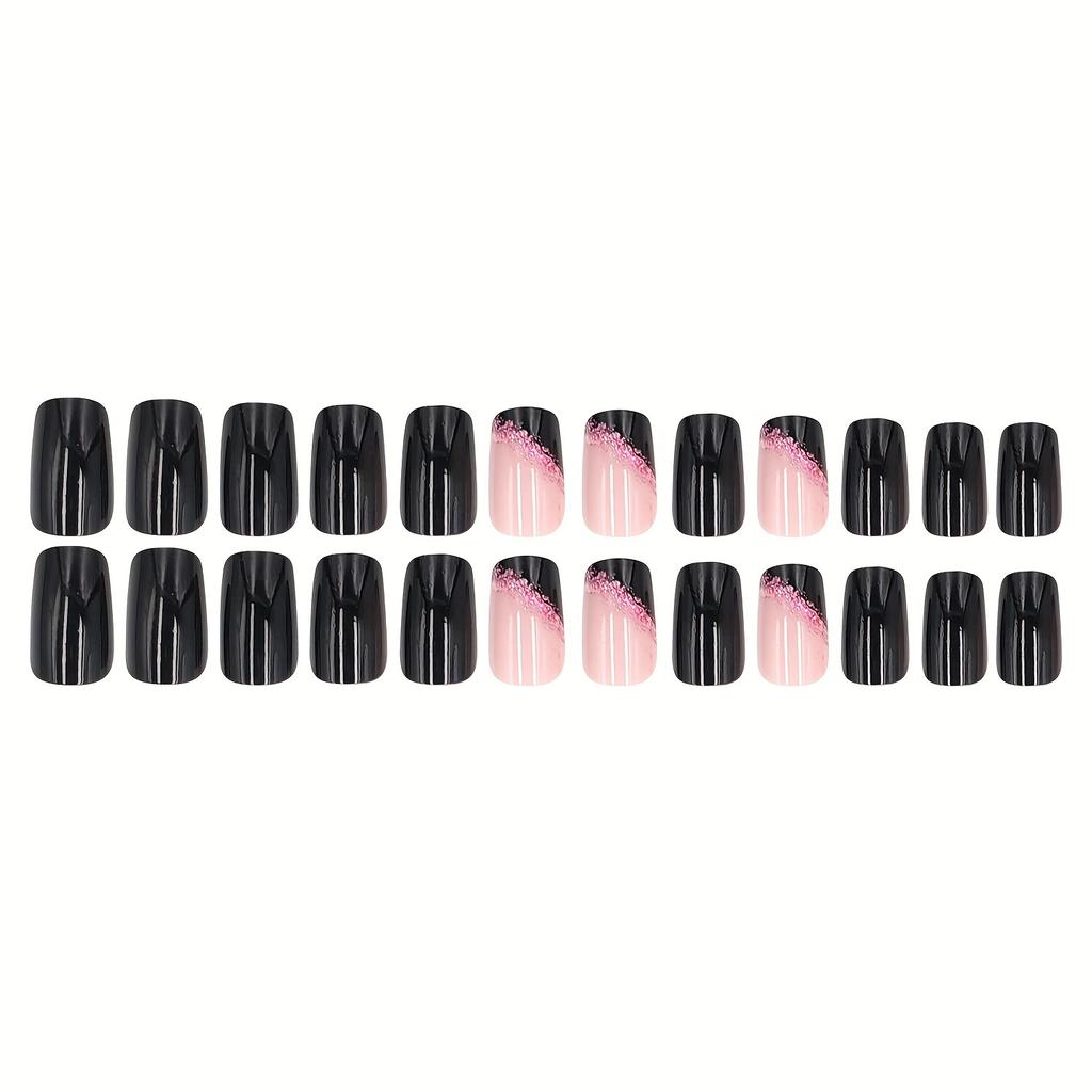 Cross-Border Fashion Easy Black Dazzling Nail Art, Classic Versatile Nude Color Removable Wearable Fake Nails
