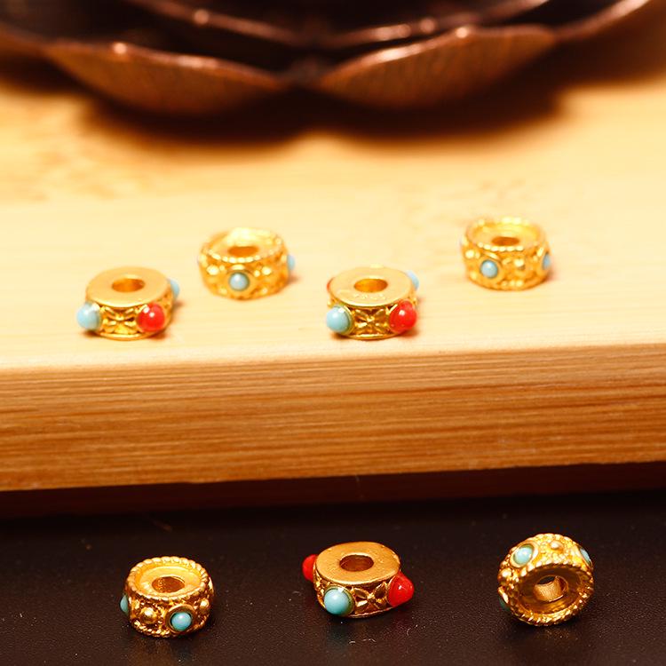Matte Gold Dragonfly Eye Beads with Nepal Turquoise Inlay for DIY Jewelry