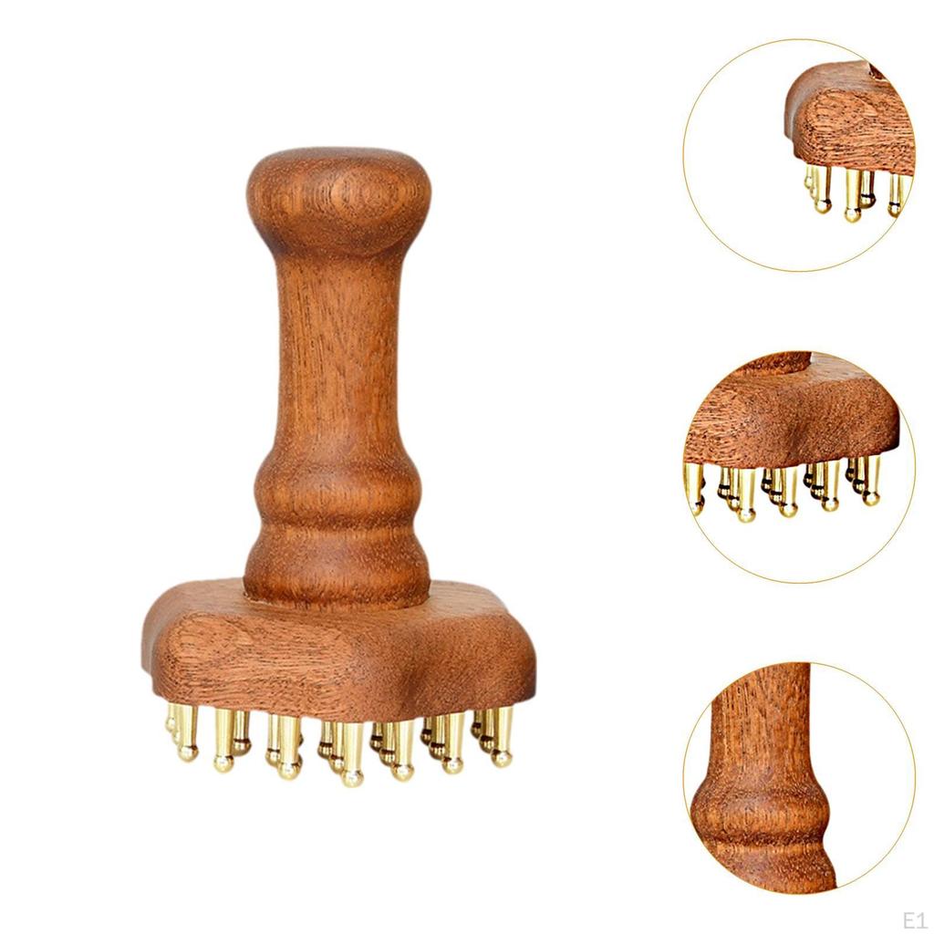 Brass Head Massage Comb Wood Tool Deep Tissue Portable Manual Scalp Gua Sha Body for